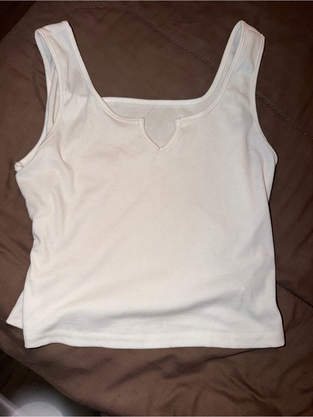 SHEIN White Ribbed Tank with Notch Neck